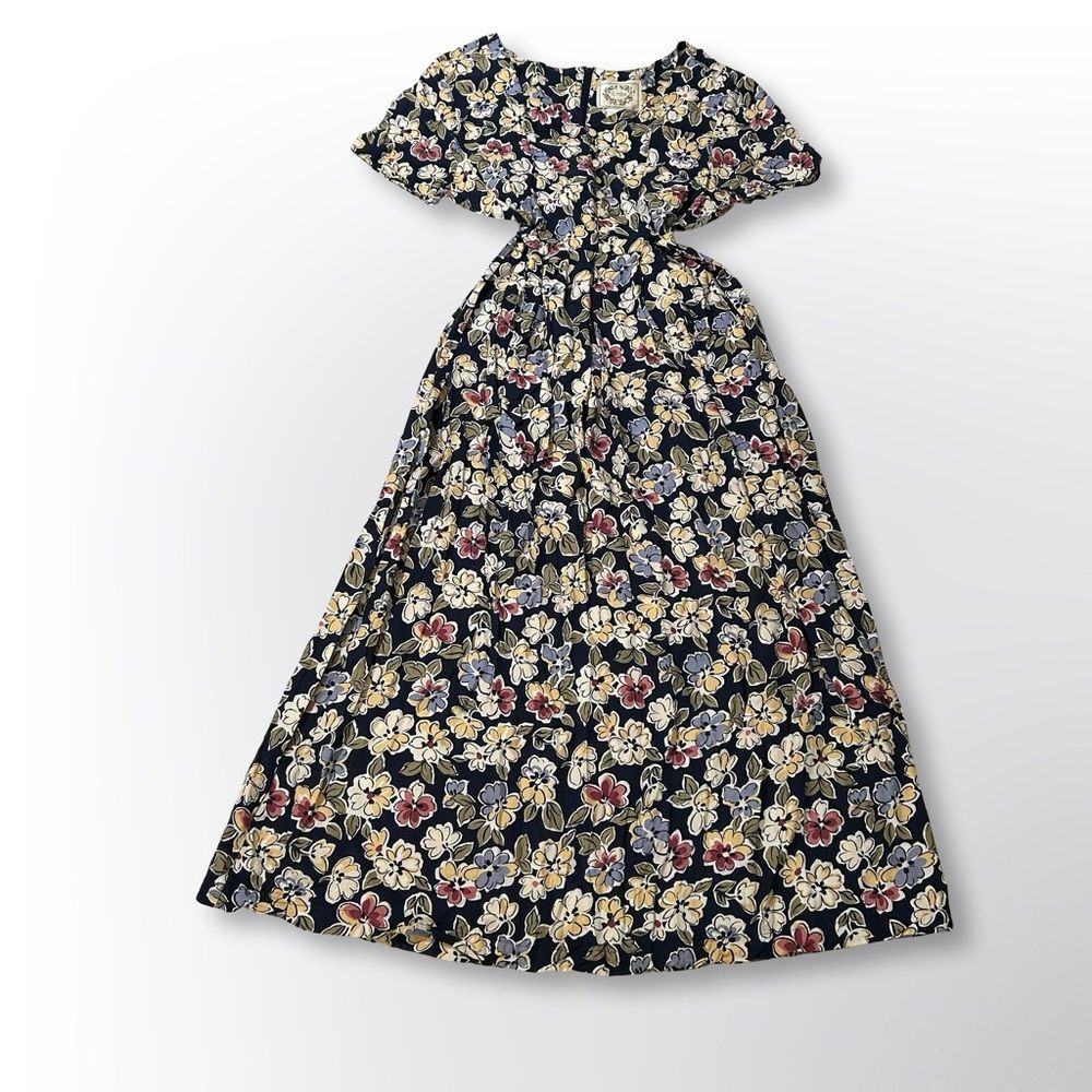 VTG 90s Blue Floral Cap Sleeve Button Front Maxi Dress, S Cottagecore Butter Mom - Picture 6 of 8